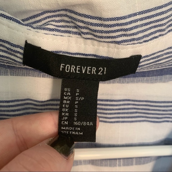 Forever 21 Split Neck Tunic Top White Blue Stripes - Picture 7 of 11